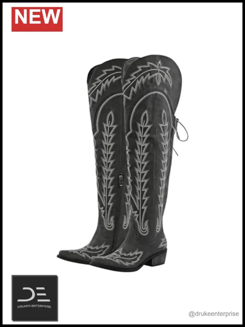Cowboy Boots for Women Embroidered Thigh High Chunky Heel